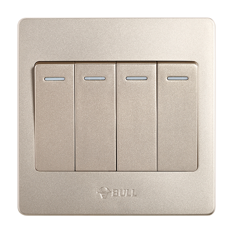 公牛(BULL)开关插座4开四开双控开关四位开关四开双联墙壁电源面板G07K412Y金色
