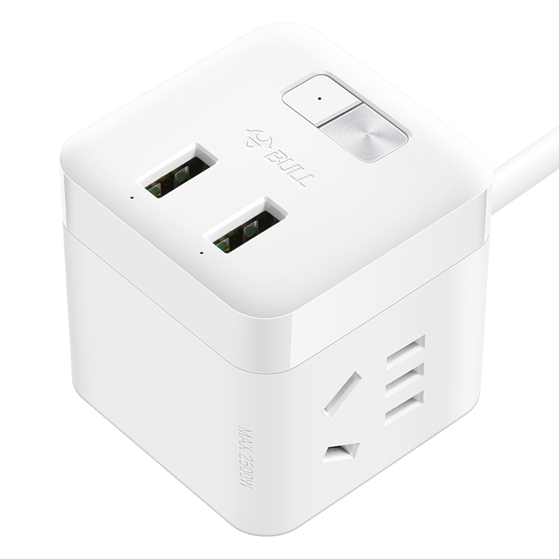 公牛(BULL)自动防过充小魔方USB插座 GN-UU312T白色魔方USB插座全长1.5米