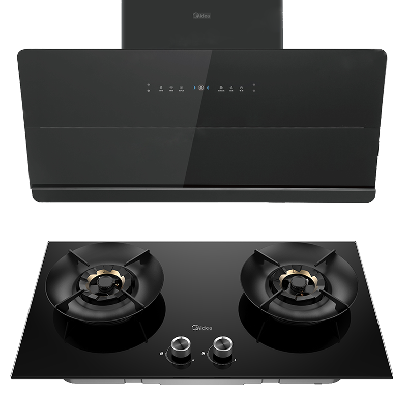 美的JA9+Q529L烟灶套装侧吸110℃高温蒸汽洗25m³大吸力变频1000Pa静压AI挥手感应5.2kW大火力燃气灶