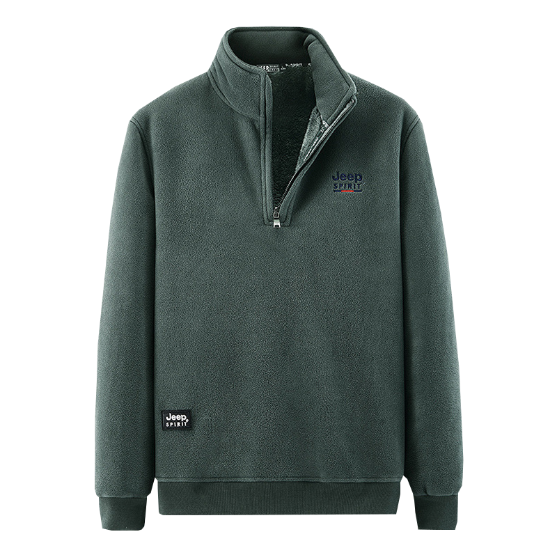 JEEP SPIRIT吉普秋冬款男摇粒绒加绒半拉链立领加厚保暖时尚休闲卫衣