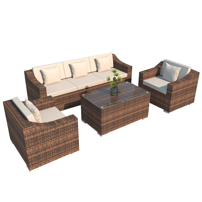 质凡户外沙发庭院三人休闲藤艺室外藤椅藤编防晒防水 四人位组合带茶几