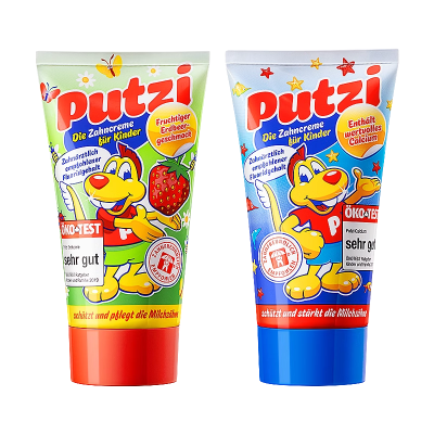 德国Putzi儿童牙膏50ml*2 草莓味/混合水果加钙(6岁以下儿童适用)