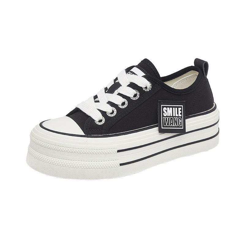 珂卡芙厚底帆布鞋女2024新款春秋松糕鞋运动休闲鞋女软底舒适板鞋