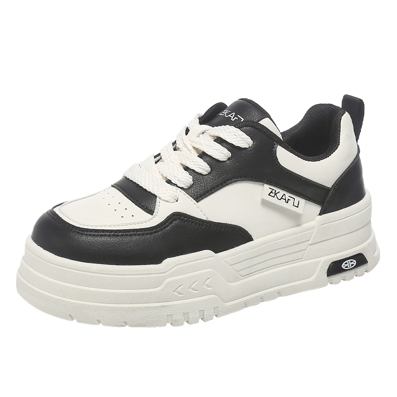 珂卡芙女鞋2024新款春季真皮百搭增高黑白厚底小白鞋运动休闲板鞋