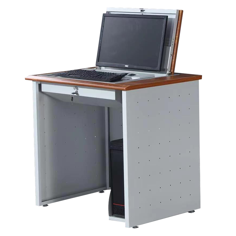 初嘉(CJ)隐藏式翻转桌钢制电脑桌培训桌教室机房多媒体讲台E款0.8米
