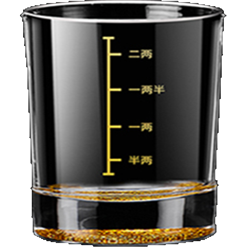 法耐(FANAI)描金二两白酒杯带刻度家用创意烈酒杯子一口杯啤酒杯套装酒具_二两金山底12只装12孔杯架