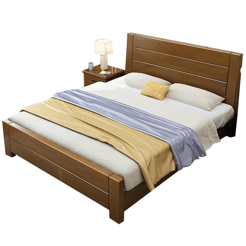 居将 JJ4012005 胡桃色实木床单人床宿舍公寓床 1.5米床含1个床头柜