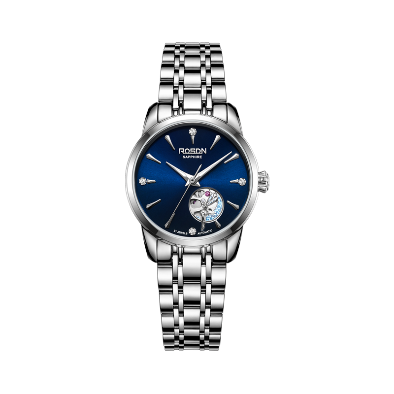 劳士顿(ROSDN)手表女士正品自动机械表防水时尚商务女表钢带皮带镂空潮流蝴蝶双表扣腕表2649L