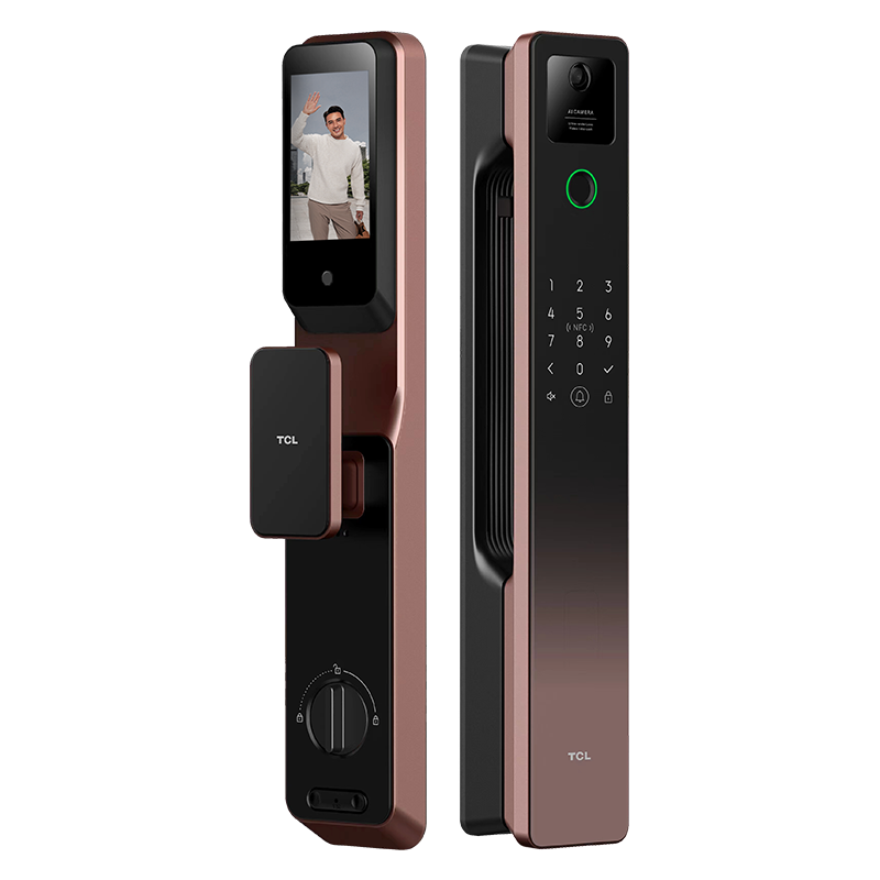 TCL指纹锁智能锁猫眼带屏密码锁NFC全兼容推拉式家用防盗电子锁K7G [大屏猫眼+视频]