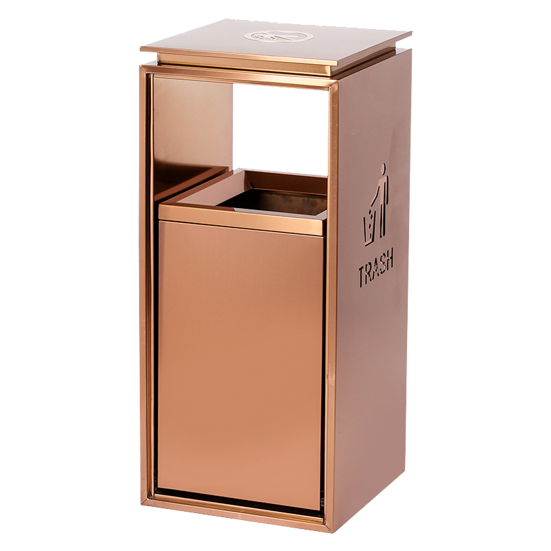 酒店大堂商用定制垃圾桶带烟灰缸宾馆大厅电梯口立式 小号人仔桶 玫瑰金(禁烟标)