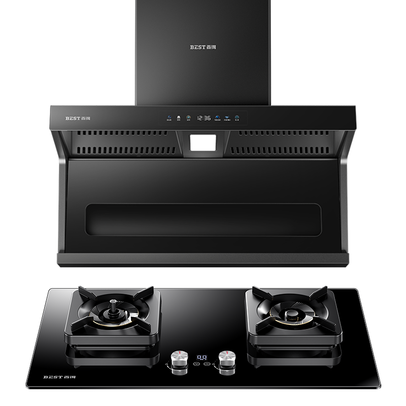 华帝百得顶侧双吸1100pa大静压抽油烟机25m³变频瞬吸吸油烟机灶具套装组合7字型E712+QE62(液化气)