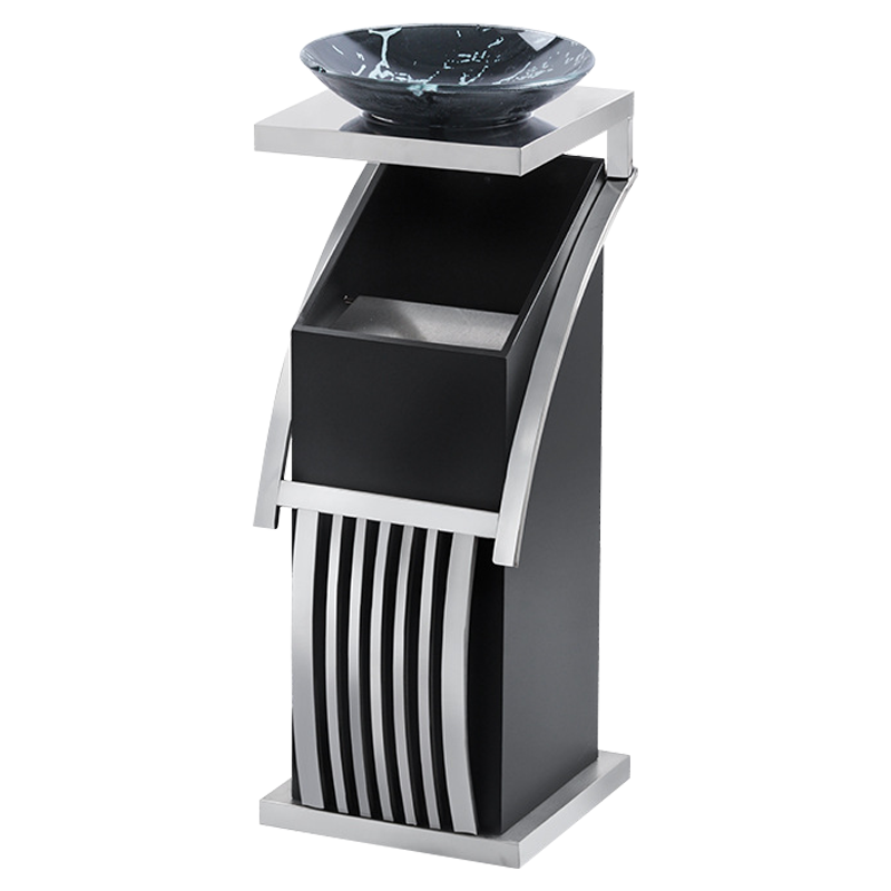 商用酒店大堂垃圾桶带烟灰缸不锈钢大理石商场电梯口 豪华 方管玫瑰金
