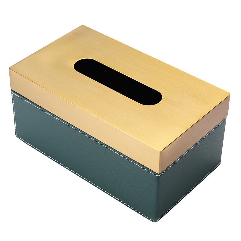 高档不锈钢纸巾盒简约皮革多功能纸巾盒 双格沉稳黑-金边