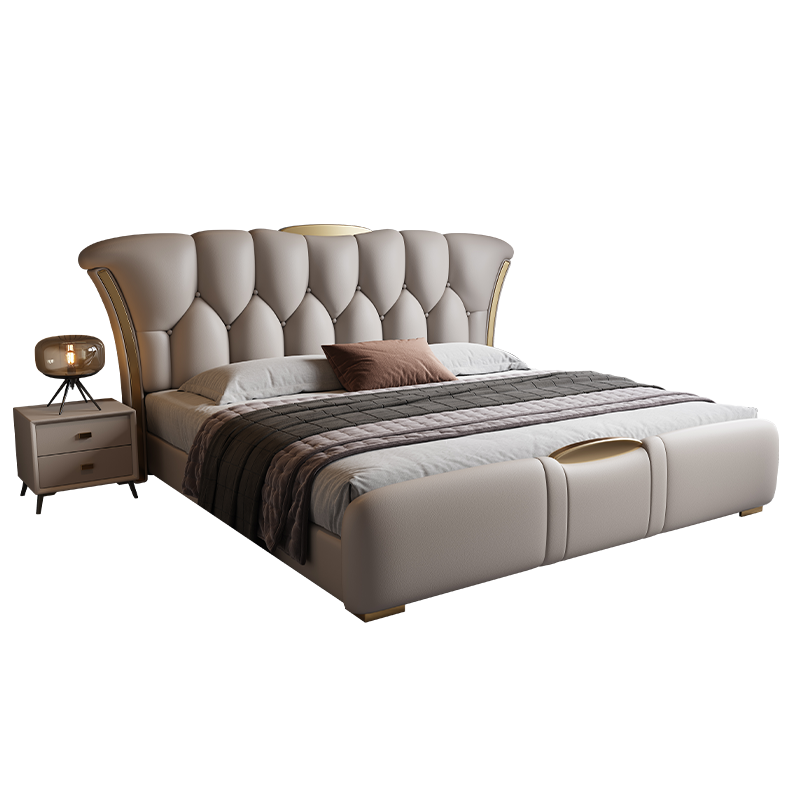 欧梵森 轻奢纳帕真皮床双人主卧1.8米婚床大床软包储物床皮艺床现代简约双人床