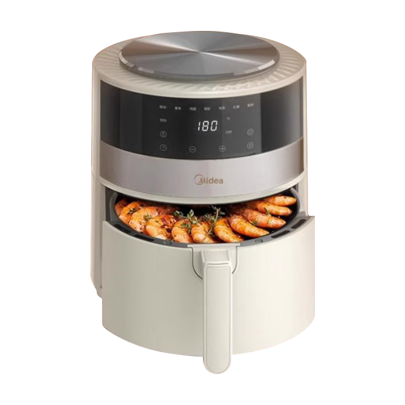 美的(Midea)智能空气炸锅4.5L大容量家用一体多功能烤箱全自动电炸锅MF-KZ45E101XM白色