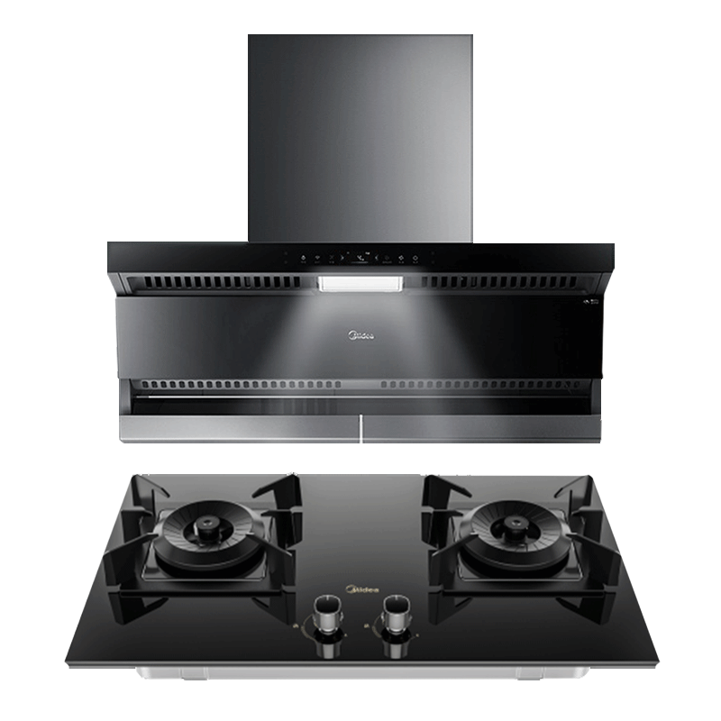 美的(Midea)5.0KW猛火灶25立方大吸力抽油烟机联网远程智控家用顶侧双吸油烟机天然气烟灶套餐DK7+Q70