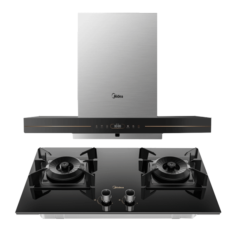 美的5.0KW大火力23立方家用抽油烟机变频大吸力欧式顶吸挥手控制 820pa大风压 烟灶套装TV701+Q70液化气