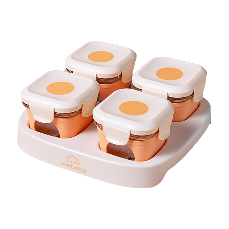 未北北婴儿辅食盒玻璃宝宝密封保鲜盒碗松存储碗桔色