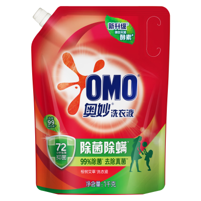 奥妙洗衣液 香味持久除菌除螨家庭装 除菌除螨1KG*3袋