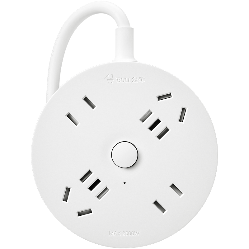 公牛插座R203UQ全长1.8米圆形插排接线板多功能插板插排拖线家用圆盘学生宿舍床头插线板/拖线板