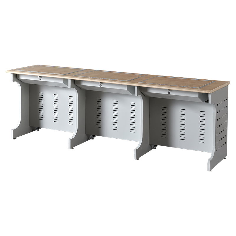 翌嘉 隐藏式翻转电脑桌培训桌教室机房多媒体学习桌办公桌B款三人位2300*600*750mm