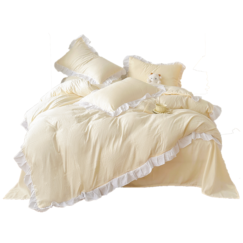 ins华夫格水洗棉床上四件套韩式花边三件套非全棉床单被套罩2243