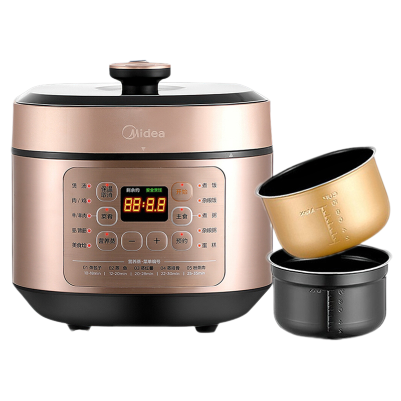 美的(Midea)提鲜系列 智能电压力锅5L家用多功能不粘双胆高压快煮上蒸下煮 高压锅YL50X5-201(3-6人食用