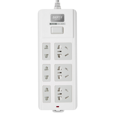 宝克(BAOKE)K223 插线板 新国标延长线插座6位组合总控开关 2500W MAX 白色 1个