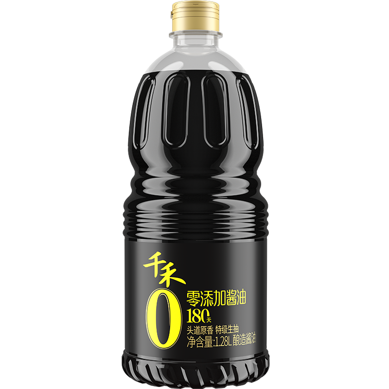 千禾酱油180天1.28L特级生抽头道酿造家用千和零添禾禾0添加酱油