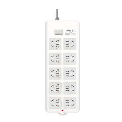 宝克(BAOKE)K3210 插线板 新国标延长线插座10位组合总控开关排插 2500W MAX 白色 1个