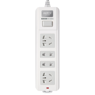 宝克(BAOKE)K1241 插线板 新国标延长线插座4位组合总控开关 2500W MAX 白色 1个