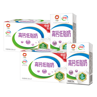 [6月生产]伊利 高钙低脂牛奶250ml*21盒*2箱 加25%钙 早餐伴侣 礼盒装