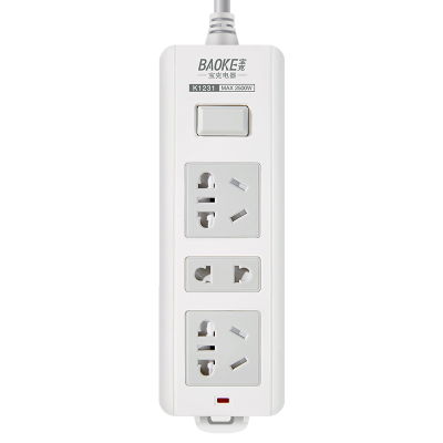 宝克(BAOKE)K1231 插线板 新国标延长线插座3位组合总控开关 2500W MAX 白色 1个