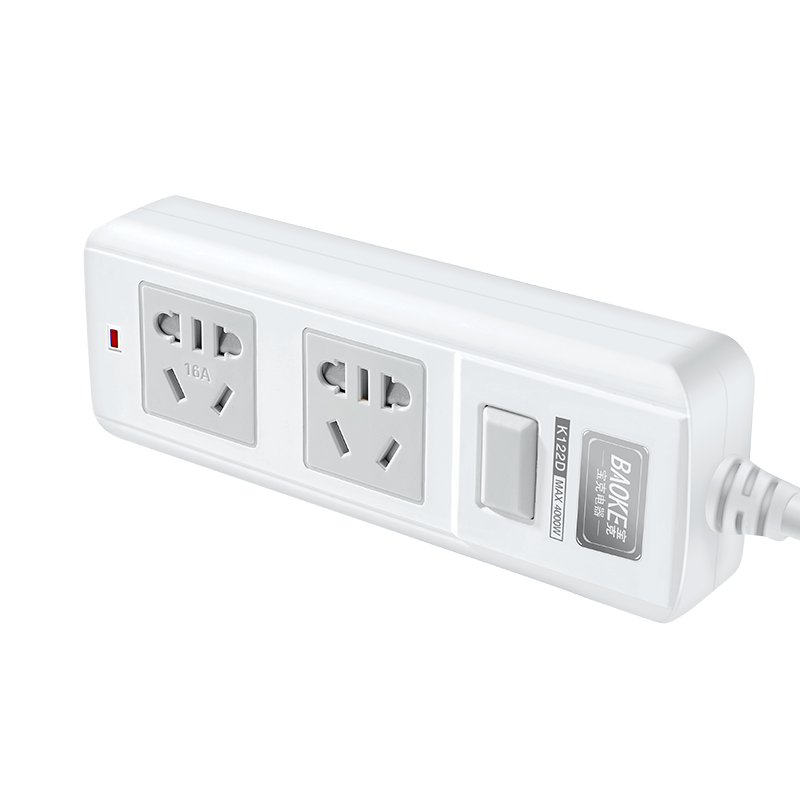 宝克(BAOKE)K122D 插线板 新国标大功率延长线插座2位组合总控开关 4000W MAX 白色 1个