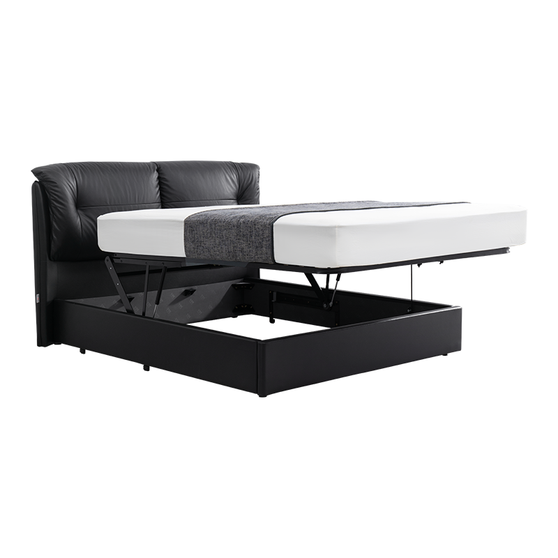 芝华仕真皮床现代简约高端大气主卧双人床储物软包大黑牛床C623