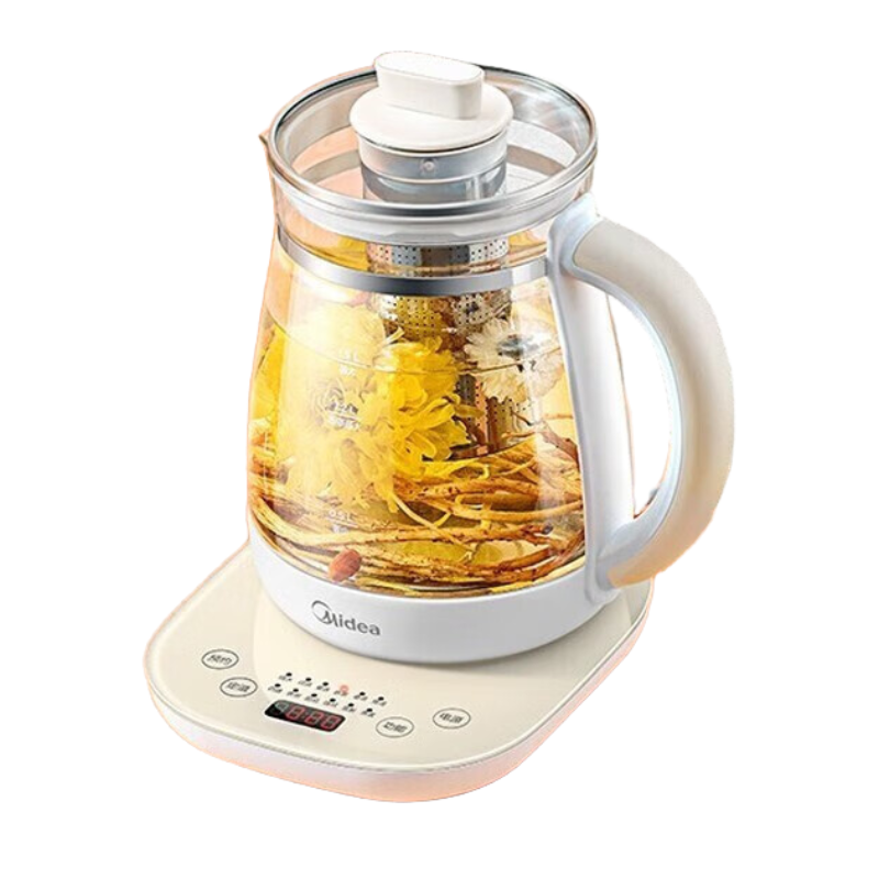 美的(Midea)养生壶玻璃烧水壶 花茶煮茶器 办公室电水壶 1.5L大容量恒温保温壶 配茶漏 极地白YSNC1501