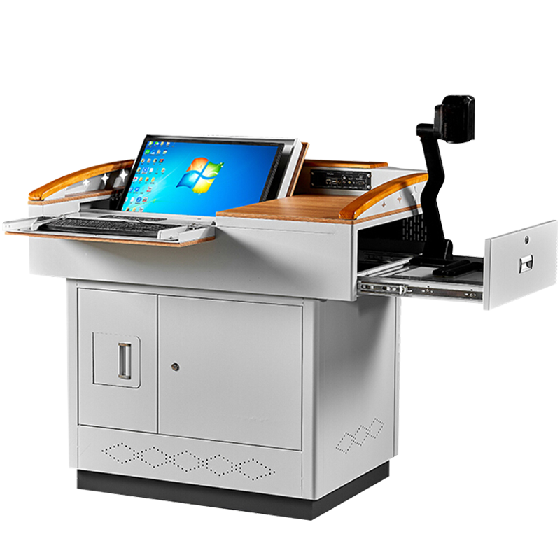 全洛兴学校多媒体讲台钢制讲台演讲台中控讲台办公桌操作台1100*780*1000mm(木面款)[不含显示屏]