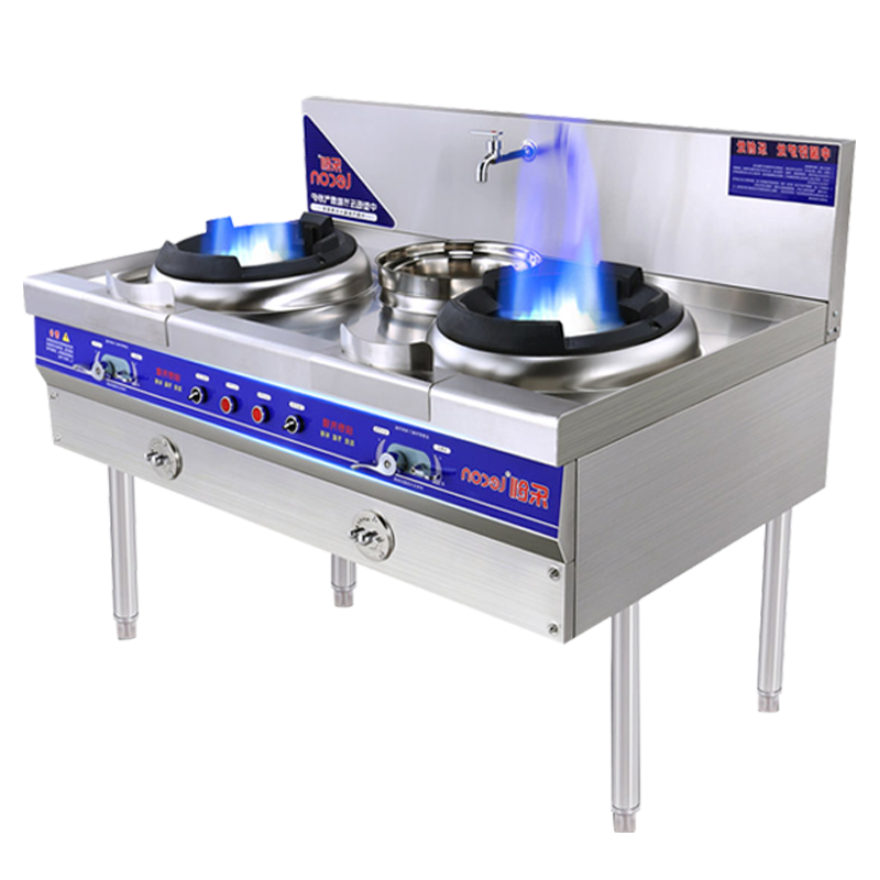 乐创(lecon)商用燃气灶双灶单灶不锈钢猛火灶煤气爆炒炉饭店炒炉灶台节能 天然气1.8米双灶