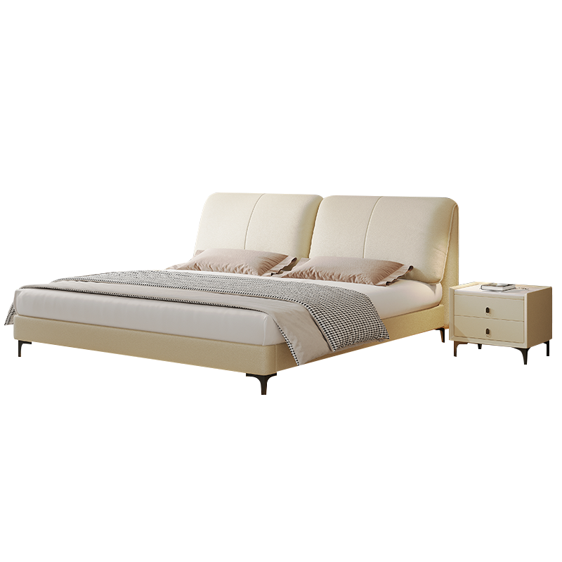 [MR.KU家居]悬浮床带灯主卧室大床现代意式轻奢软包真皮床 罗曼蒂克