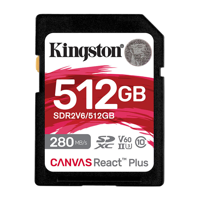 金士顿(Kingston)SD卡512GB U3 V60读280MB/s写100MB/s 支持4K单反微单相机内存卡