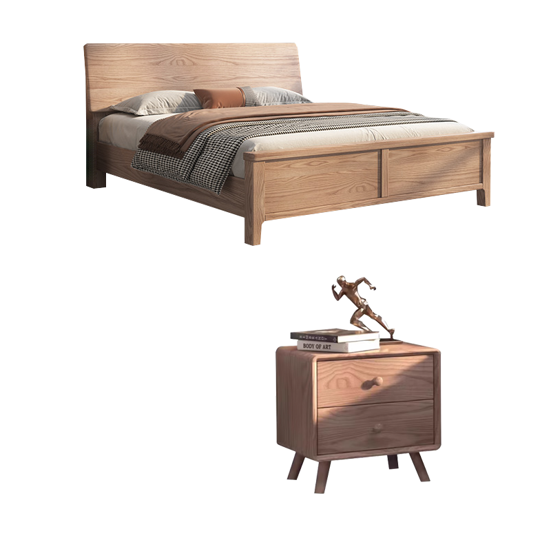 洛泰远 LTY4022716 简约白蜡木实木床原木风单人床1.2米含两个床头柜