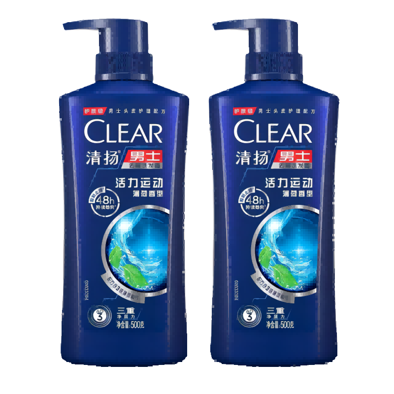 清扬洗发水C罗男士活力运动控油薄荷去头屑500g*2[联合利华]
