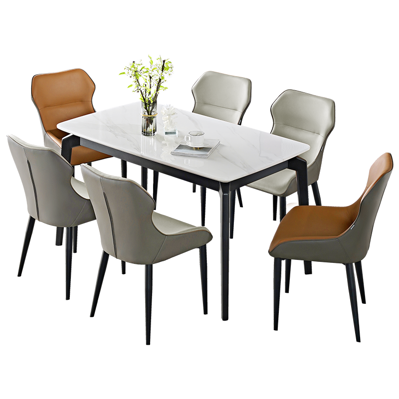 全友家居现代简约大理石纹餐桌长方形轻奢餐桌椅客厅餐厅家具