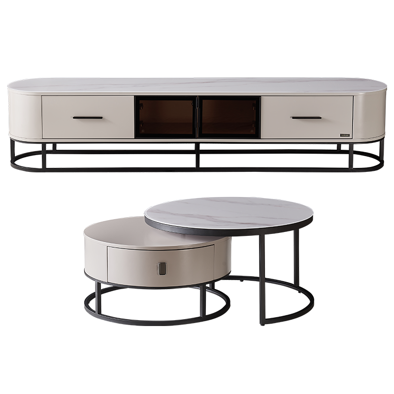 全友家居现代极简高低错落高矮圆茶几钢化玻璃储物电视柜客厅家具