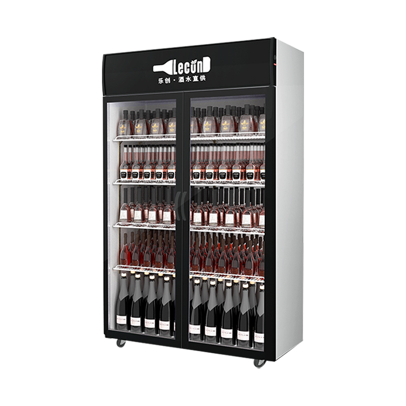 乐创饮料展示柜冷藏柜保鲜柜商用立式双开门柜冰柜大容量冰箱超市 双门风冷上机组 黑色