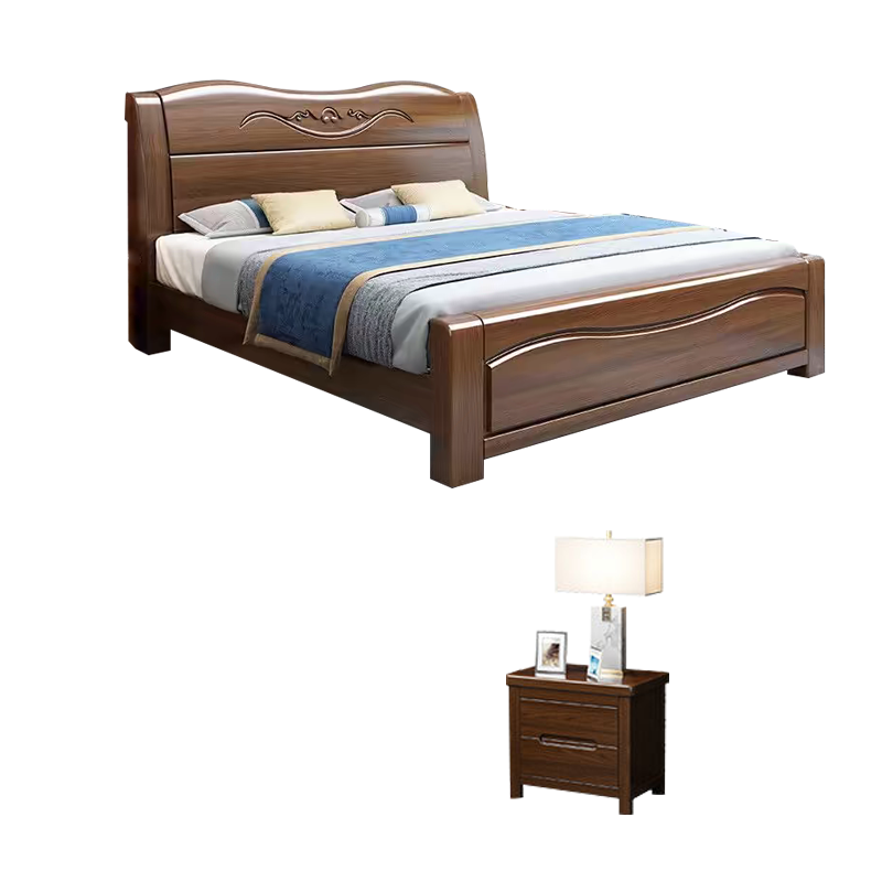 洛诗莲 (RoyceLand) 胡桃木实木床1.5米单人床含一个床头柜 1500*2250*1000