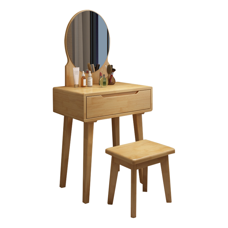 洛诗莲 (RoyceLand) 简约实木梳妆台60cm小型化妆桌原木色含凳子