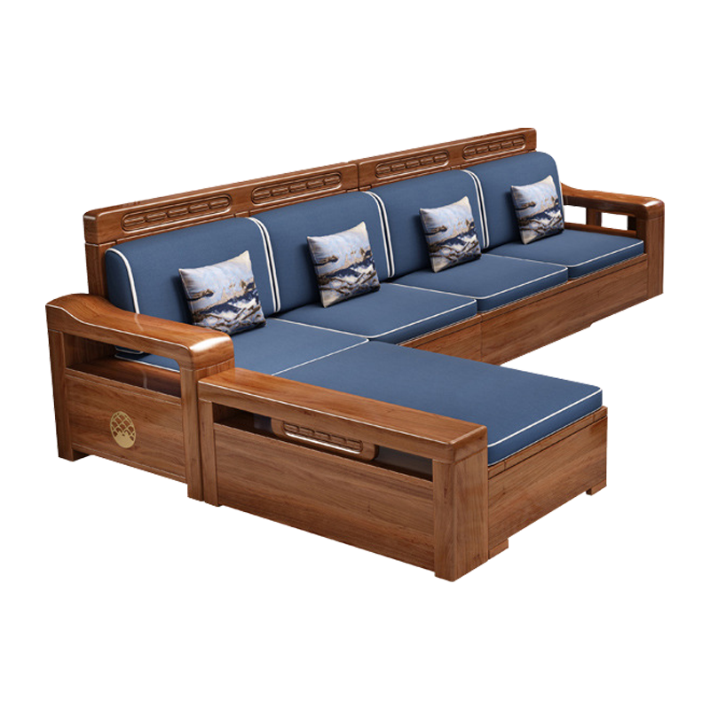 洛泰远 中式胡桃木实木沙发 贵妃四人位