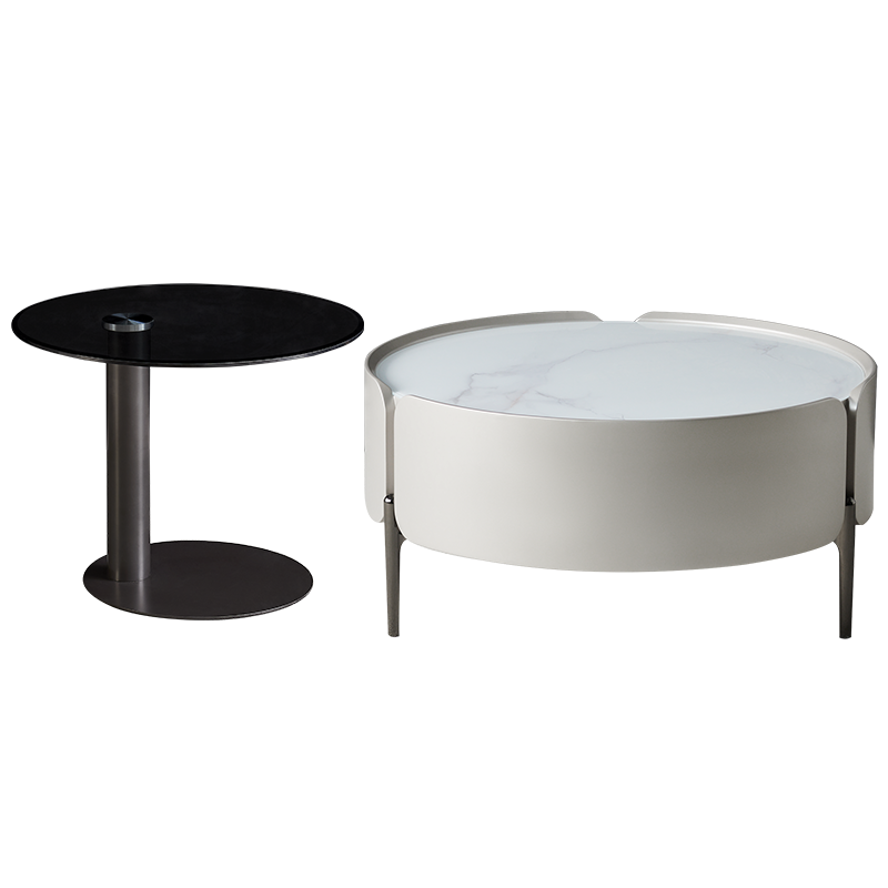 全友家居现代极简客厅钢化玻璃高低错落小户型高茶几矮茶几圆形茶几家具
