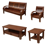 洛诗莲 (RoyceLand) 新中式实木沙发茶几组合 1+1+3+长茶几+方几
